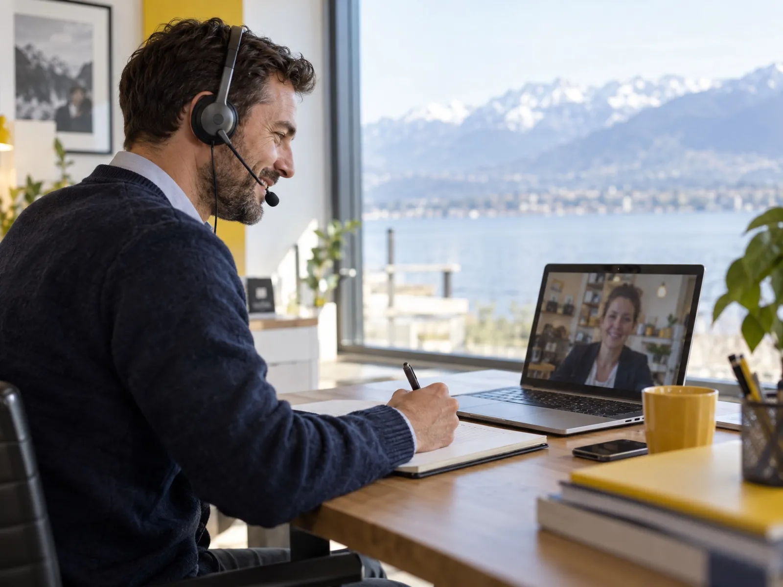 Consultant en visioconférence avec une cheffe d’entreprise