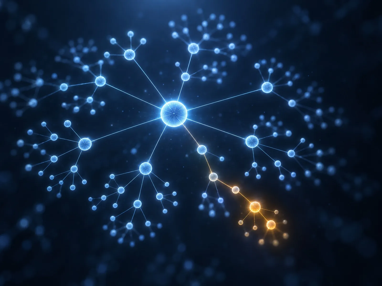 Graphe lumineux de dépendances logicielles avec un composant vulnérable en orange