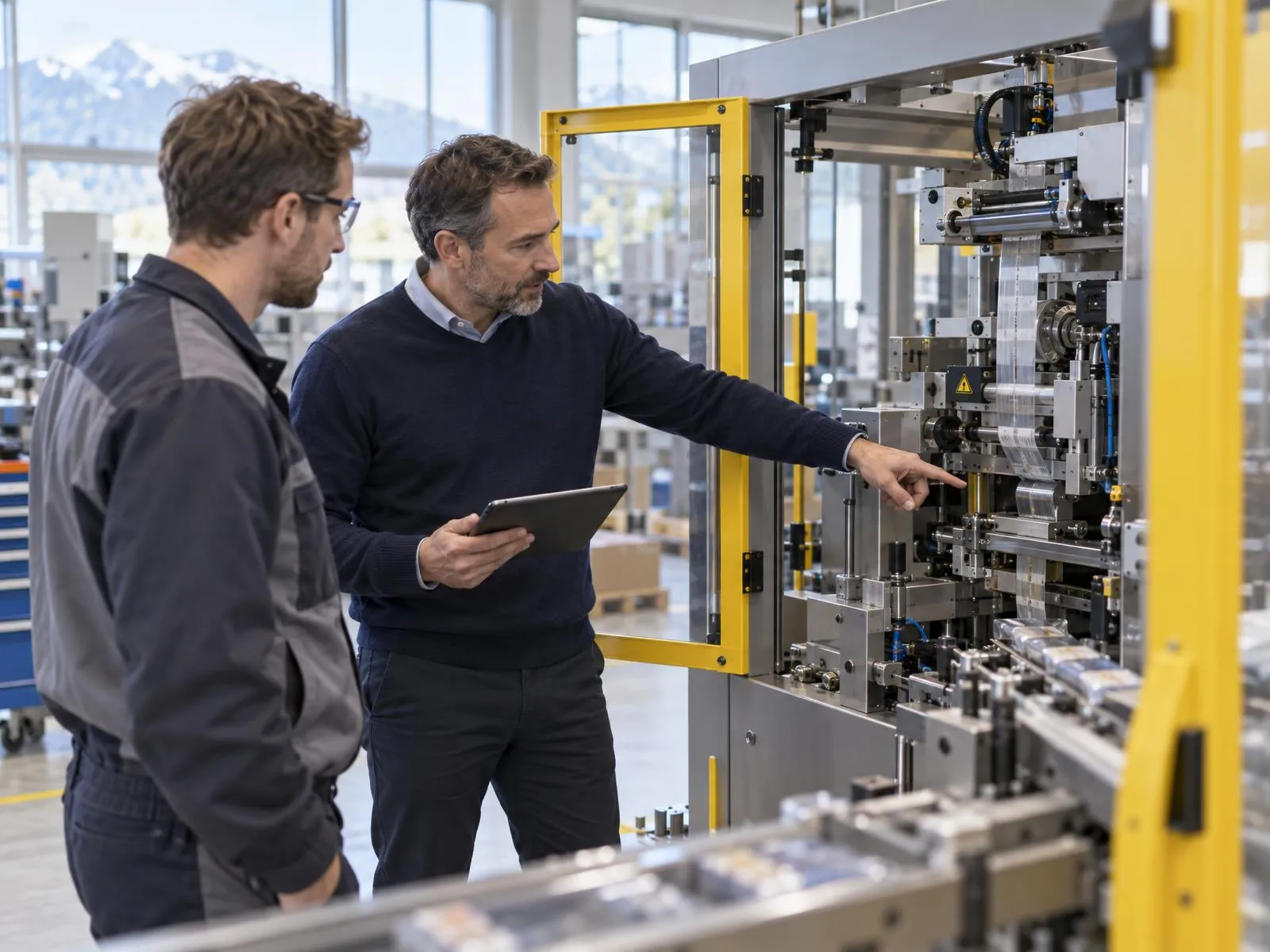 Ingénieurs analysant les zones dangereuses d’une machine