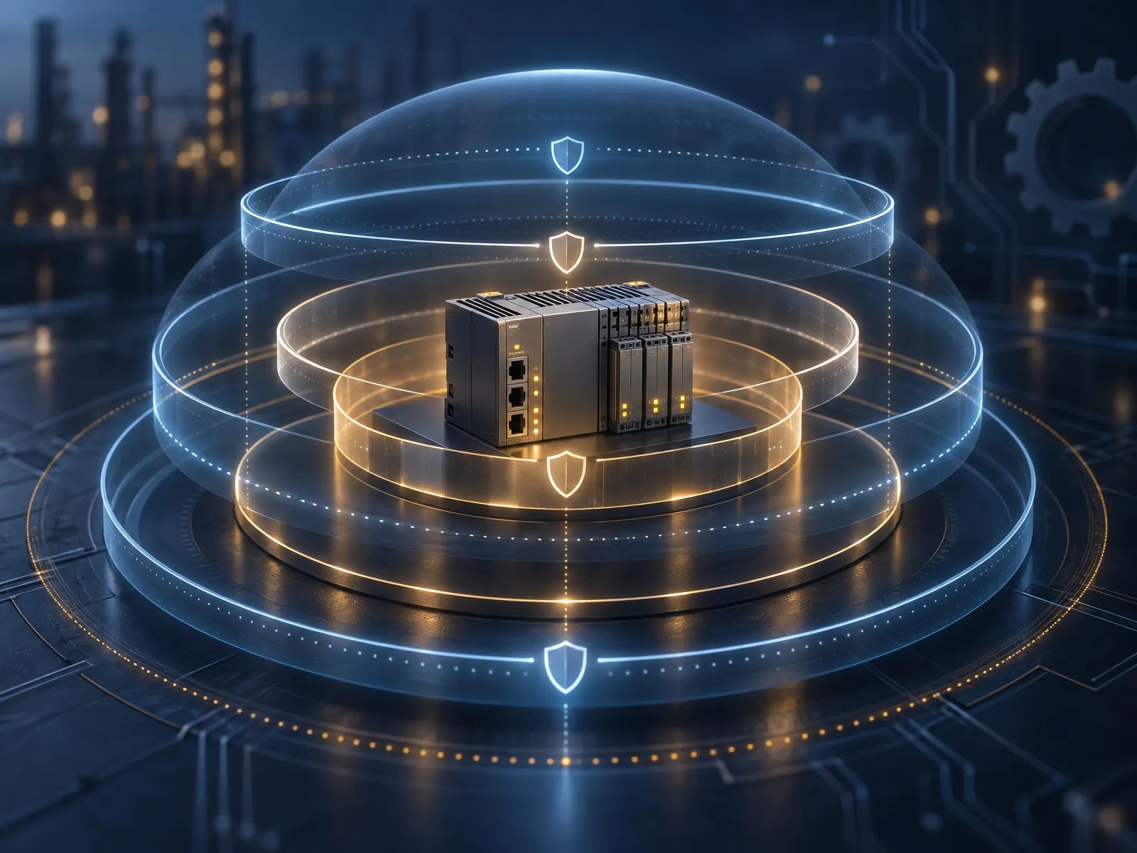 Automate industriel entouré d’anneaux de protection lumineux