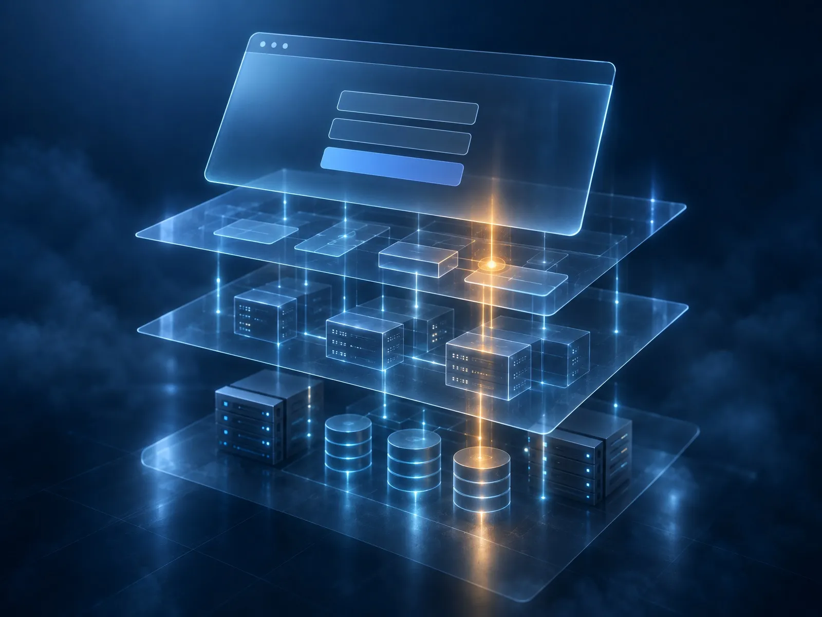 Couches de verre d’une application web, du formulaire de connexion aux bases de données