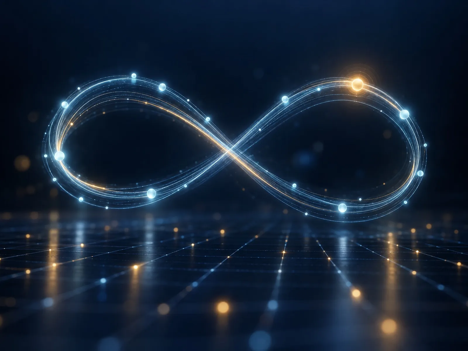 Boucle lumineuse en forme d’infini jalonnée de points